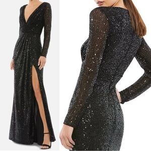 Mac Duggal 26490 Black Sequined Long Sleeve Gown
